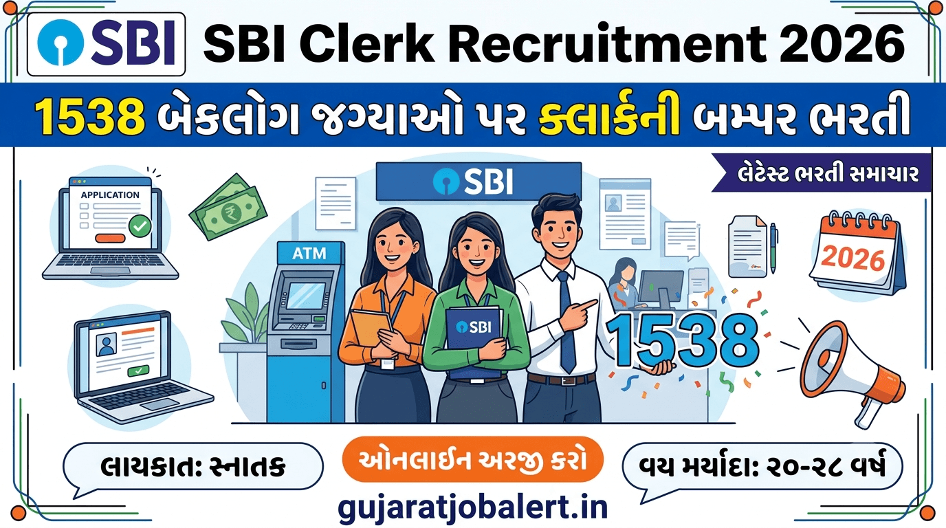 SBI Clerk Recruitment 2026: 1538 બેકલોગ જગ્યાઓ પર ક્લાર્કની બમ્પર ભરતી